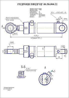 Гидроцилиндр ЦГ-80.50х900.22
