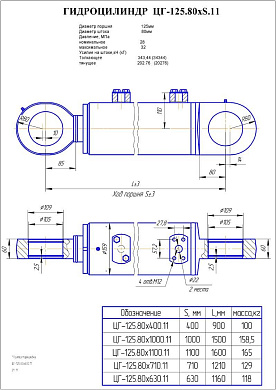 Гидроцилиндр ЦГ-125х80х710.11